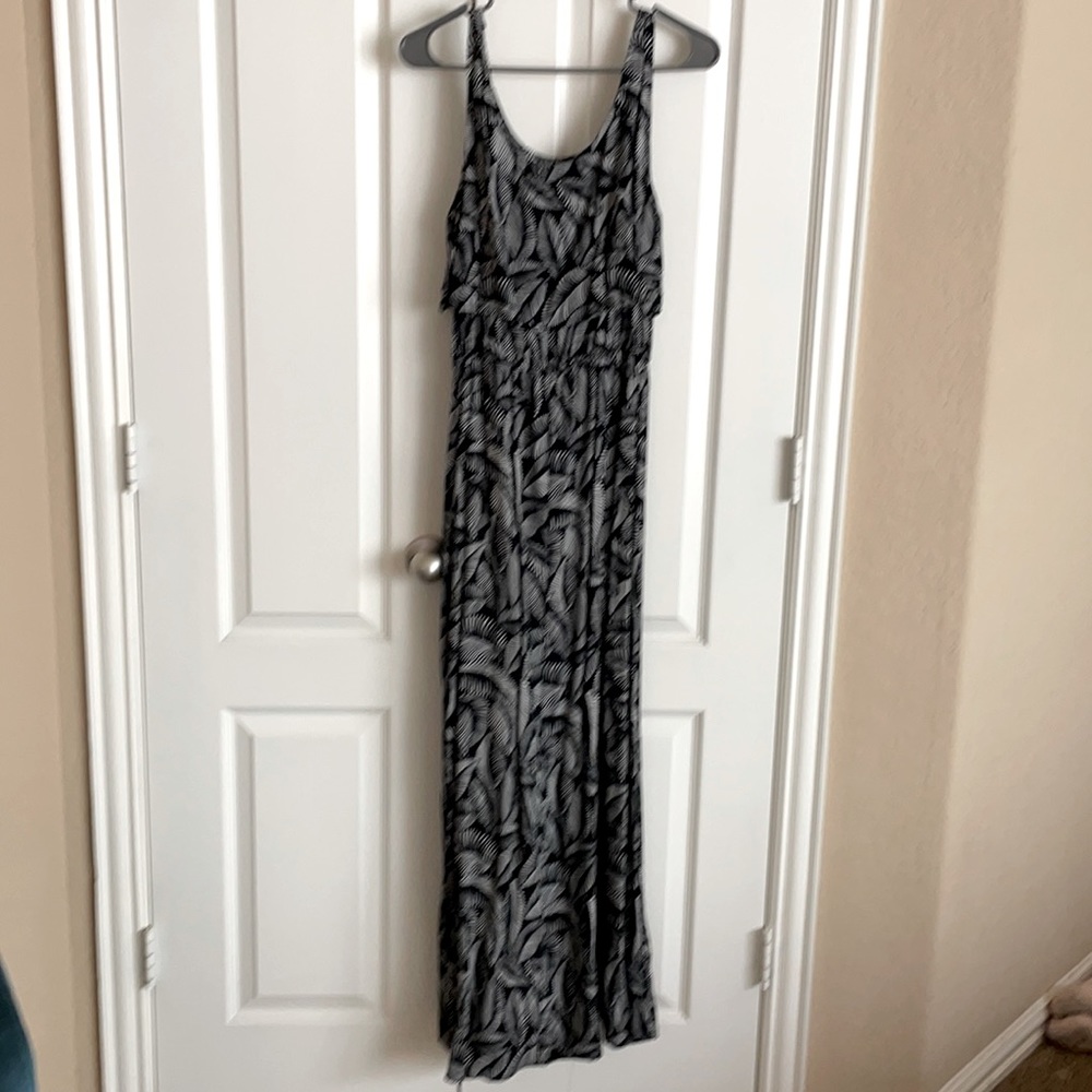 Black dress with white leaves print Maxi dress